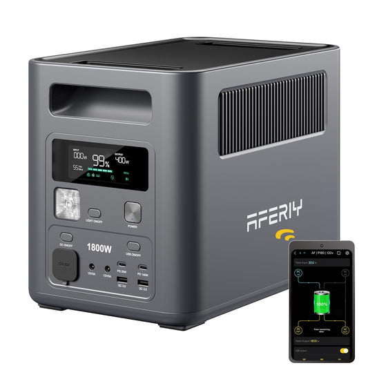 AFERIY P180 Générateur Électrique Portable, 1024Wh & 1800W (3600W Pic), Recharge Rapide 0-90% en 60 Min, Batterie Nomade LiFePO4 avec UPS, BMS, Station Électrique Solaire pour Camping, Maison, Bureau