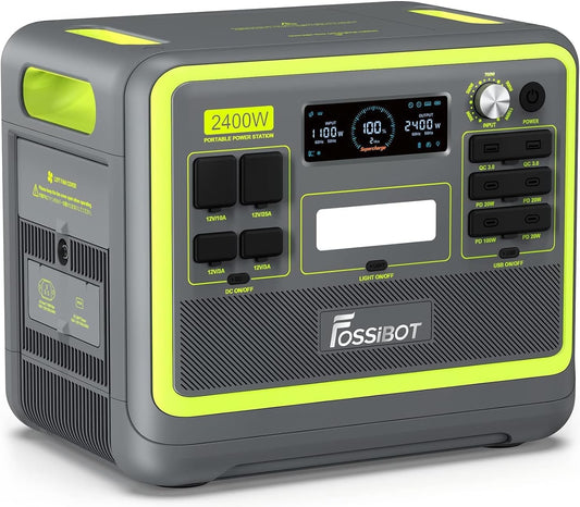 FOSSiBOT F2400 Generateur Electrique Portable, 2048Wh Batterie LiFePO4 Station électrique, 3 Sorties CA 2400W (4800W Pic) 230V Groupe Electrogene Solaire pour Camping, Voyage Maison/Bureau