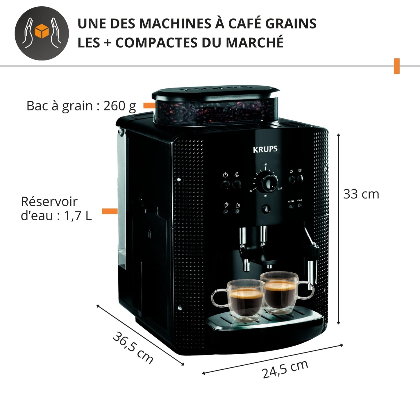 KRUPS - Machine à café grain Automatique Essential Compacte Noire - 15 bars