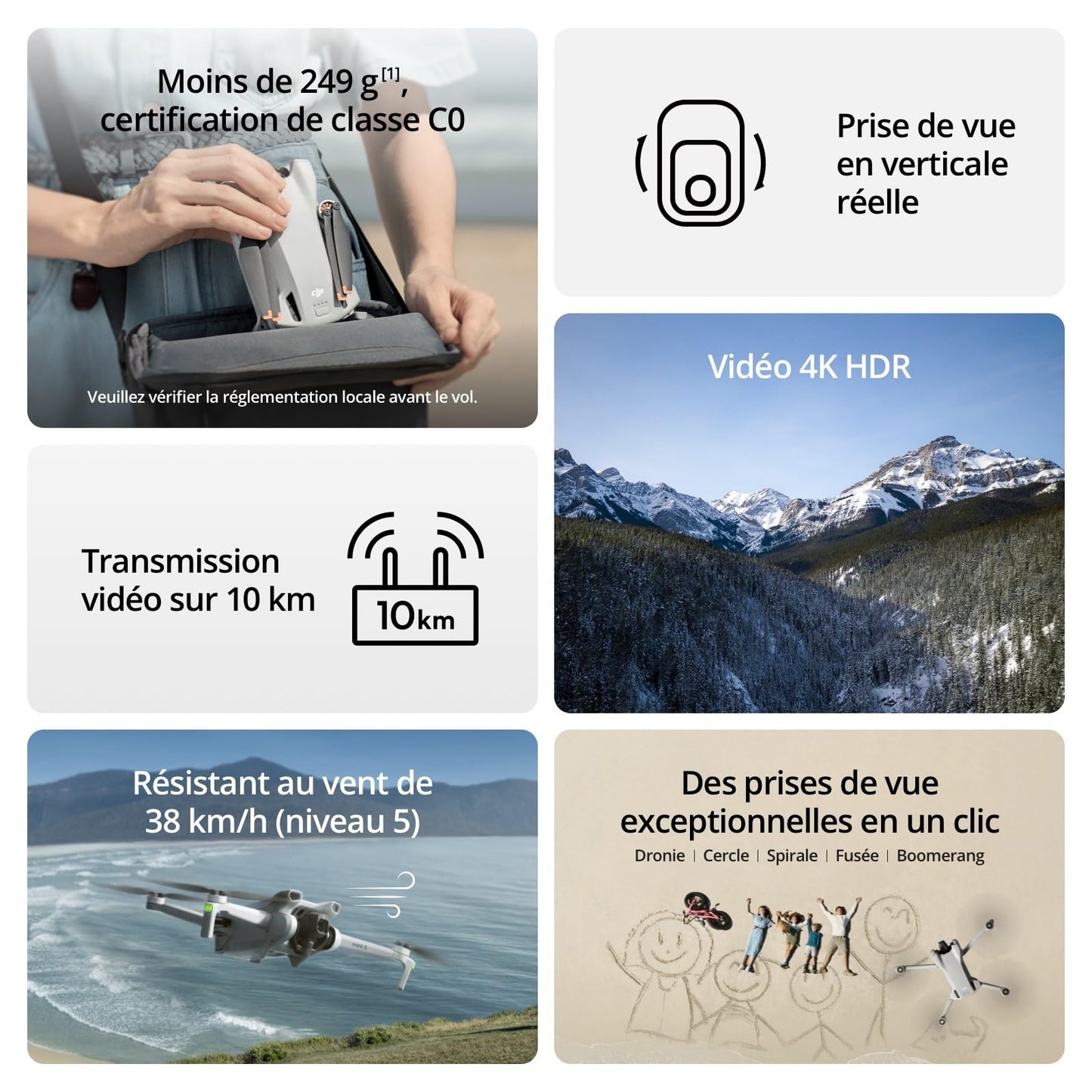 DJI Mini 3, mini drone caméra avec nacelle mécanique à 3 axes