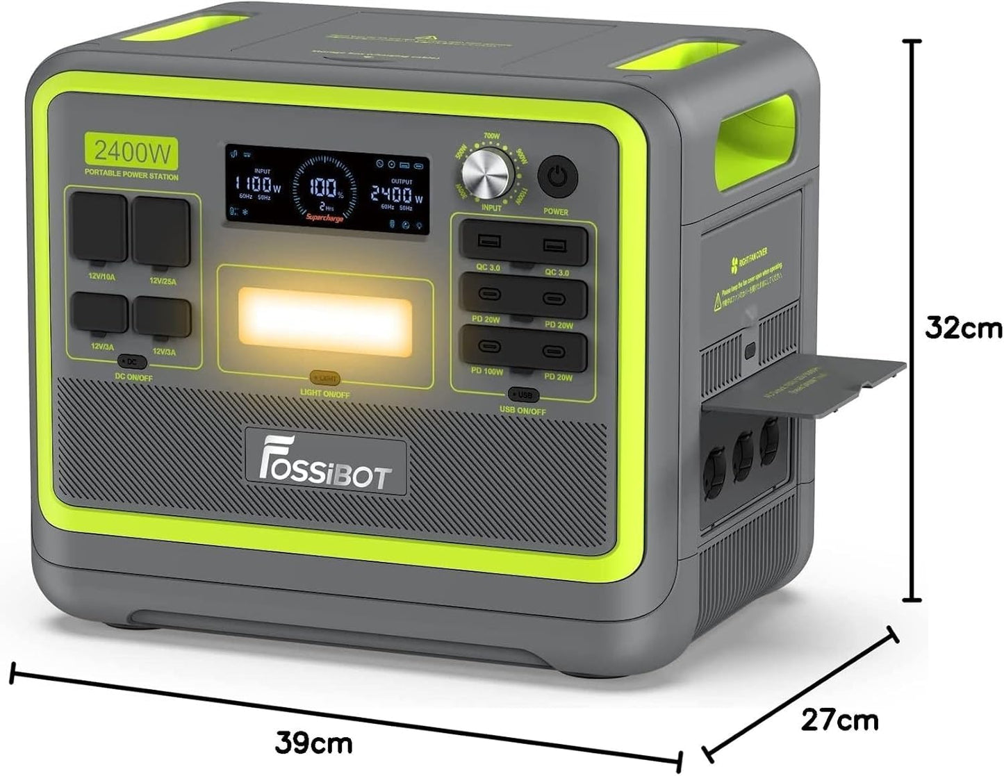 FOSSiBOT F2400 Generateur Electrique Portable, 2048Wh Batterie LiFePO4 Station électrique, 3 Sorties CA 2400W (4800W Pic) 230V Groupe Electrogene Solaire pour Camping, Voyage Maison/Bureau