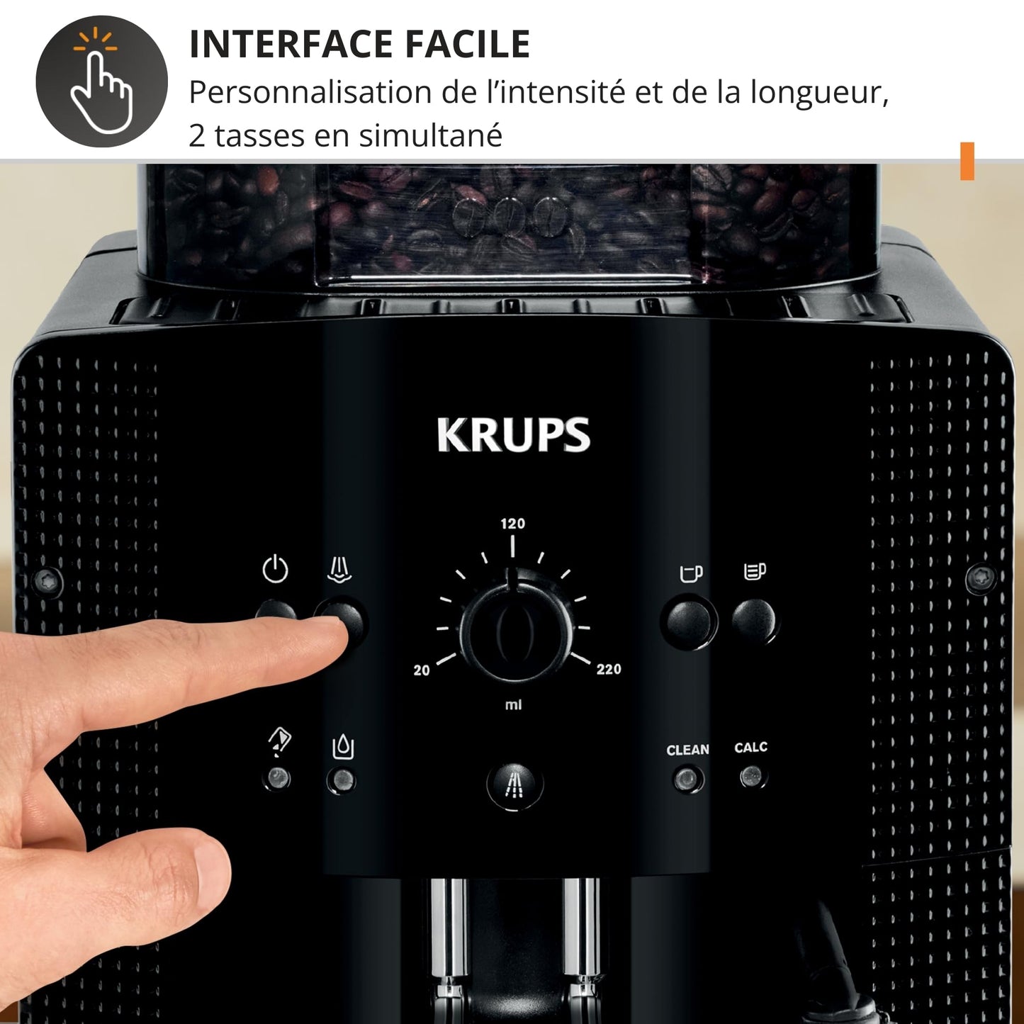 KRUPS - Machine à café grain Automatique Essential Compacte Noire - 15 bars