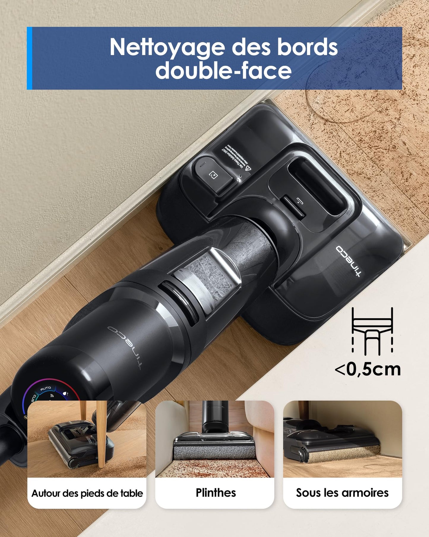 Tineco Floor One S7 Stretch Ultra Aspirateur Laveur 50 Min 21KPa DualBlock