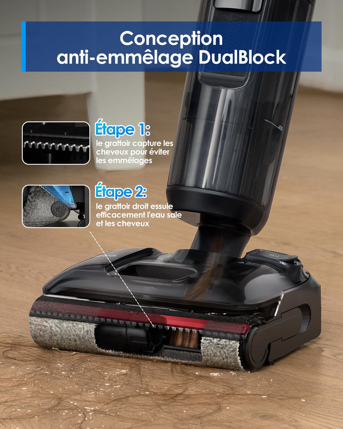 Tineco Floor One S7 Stretch Ultra Aspirateur Laveur 50 Min 21KPa DualBlock