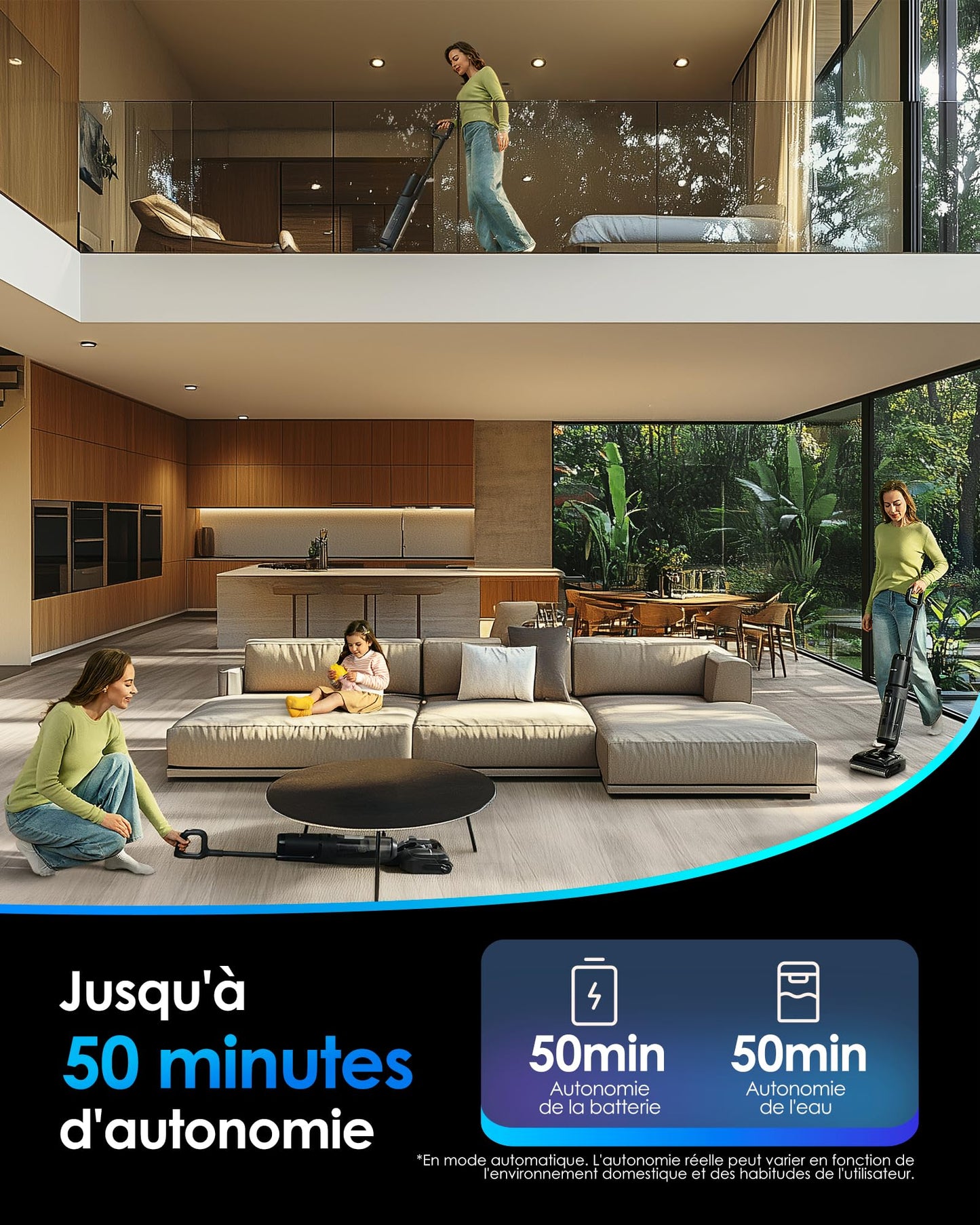 Tineco Floor One S7 Stretch Ultra Aspirateur Laveur 50 Min 21KPa DualBlock